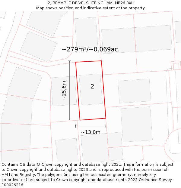 2, BRAMBLE DRIVE, SHERINGHAM, NR26 8XH: Plot and title map