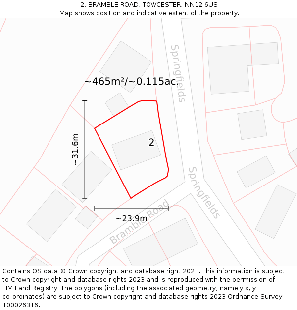 2, BRAMBLE ROAD, TOWCESTER, NN12 6US: Plot and title map