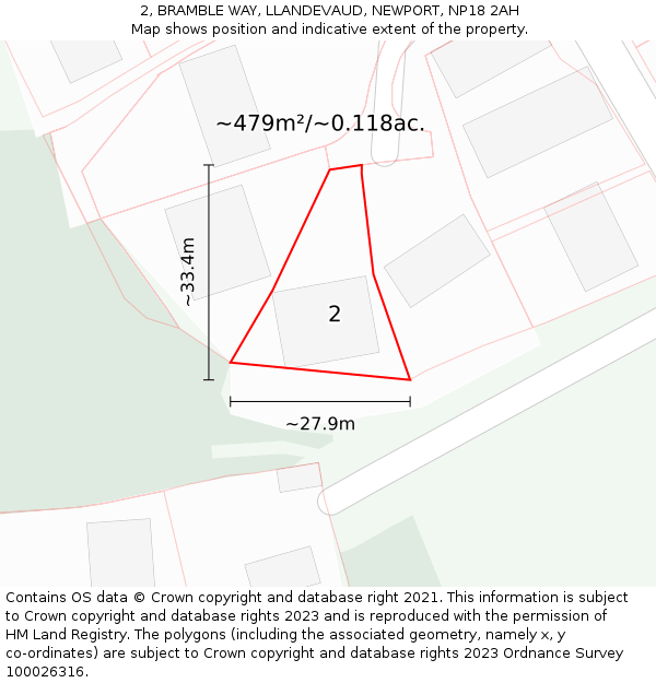 2, BRAMBLE WAY, LLANDEVAUD, NEWPORT, NP18 2AH: Plot and title map