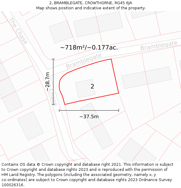 2, BRAMBLEGATE, CROWTHORNE, RG45 6JA: Plot and title map