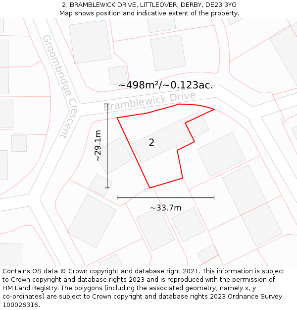 2, BRAMBLEWICK DRIVE, LITTLEOVER, DERBY, DE23 3YG: Plot and title map