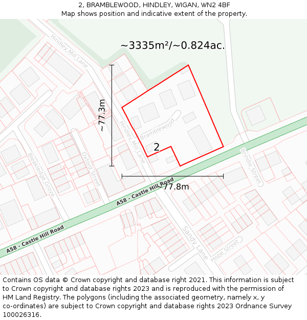 2, BRAMBLEWOOD, HINDLEY, WIGAN, WN2 4BF: Plot and title map