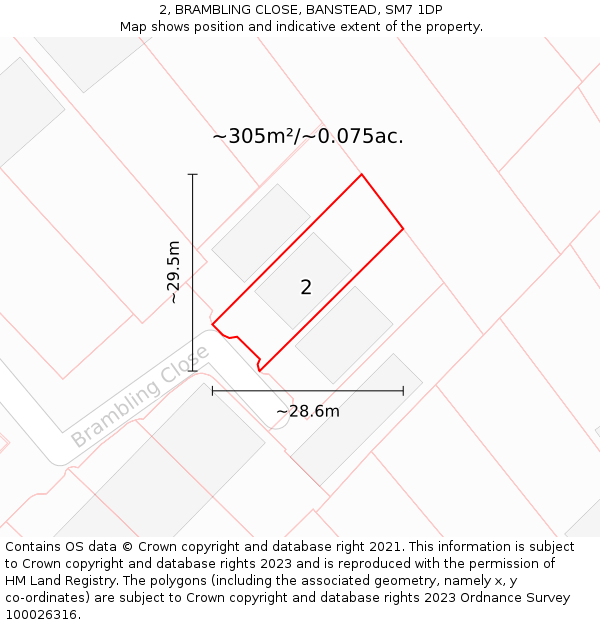 2, BRAMBLING CLOSE, BANSTEAD, SM7 1DP: Plot and title map