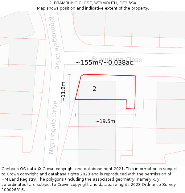 2, BRAMBLING CLOSE, WEYMOUTH, DT3 5SX: Plot and title map