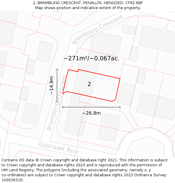 2, BRAMBLING CRESCENT, PENALLTA, HENGOED, CF82 6BF: Plot and title map