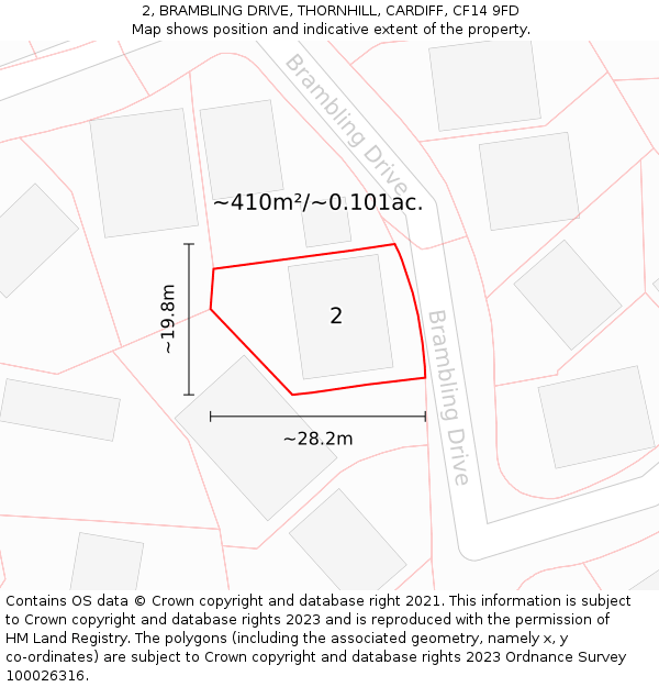 2, BRAMBLING DRIVE, THORNHILL, CARDIFF, CF14 9FD: Plot and title map