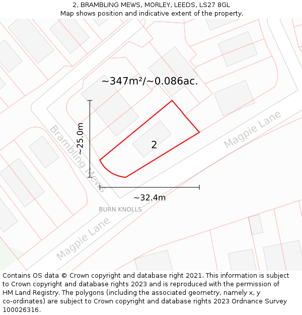 2, BRAMBLING MEWS, MORLEY, LEEDS, LS27 8GL: Plot and title map