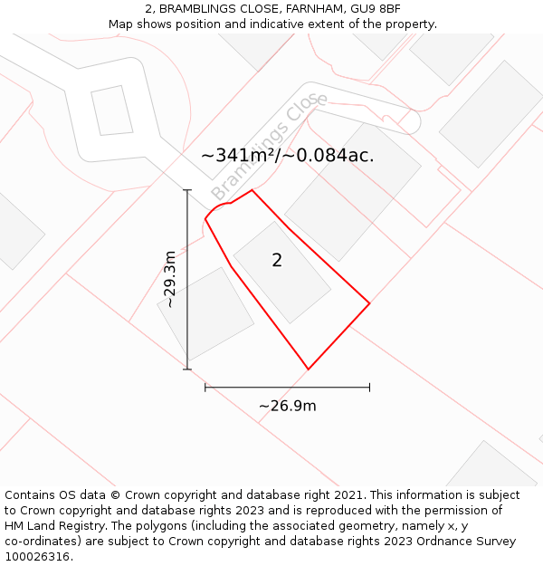 2, BRAMBLINGS CLOSE, FARNHAM, GU9 8BF: Plot and title map