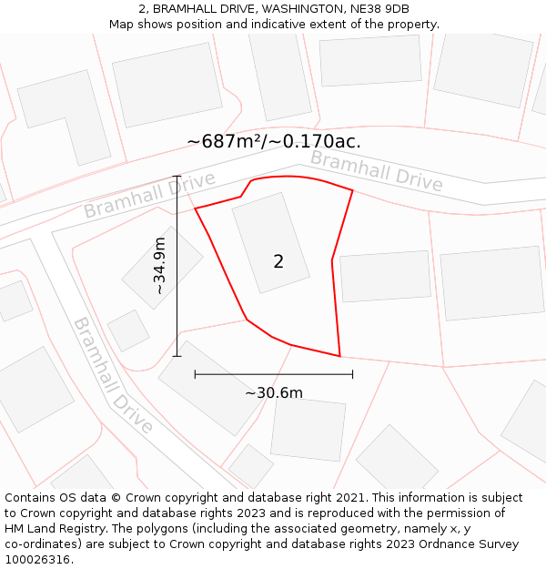 2, BRAMHALL DRIVE, WASHINGTON, NE38 9DB: Plot and title map