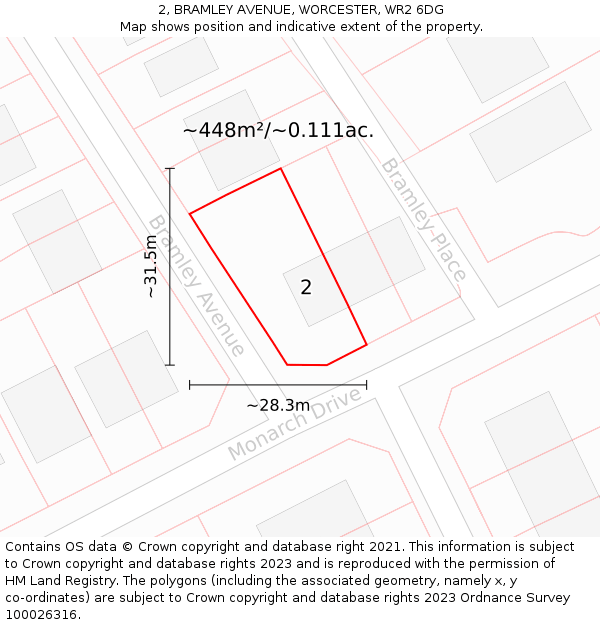 2, BRAMLEY AVENUE, WORCESTER, WR2 6DG: Plot and title map