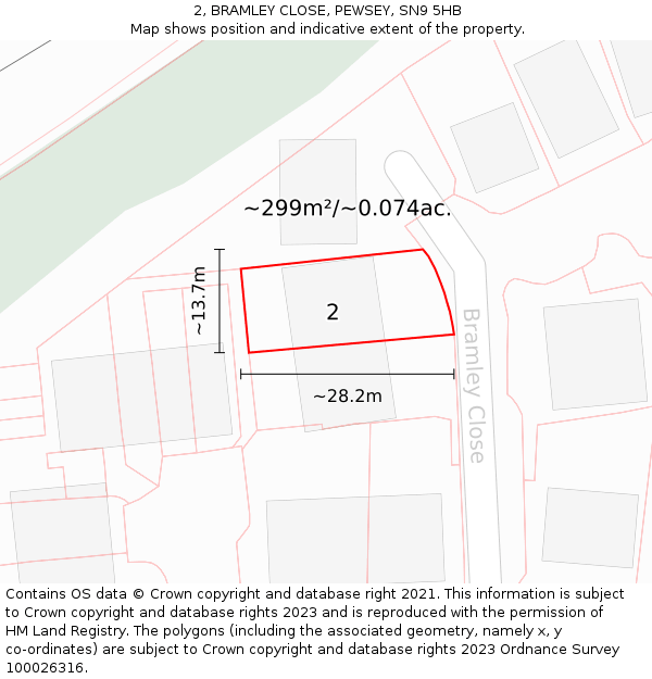 2, BRAMLEY CLOSE, PEWSEY, SN9 5HB: Plot and title map