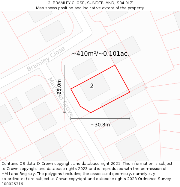2, BRAMLEY CLOSE, SUNDERLAND, SR4 9LZ: Plot and title map
