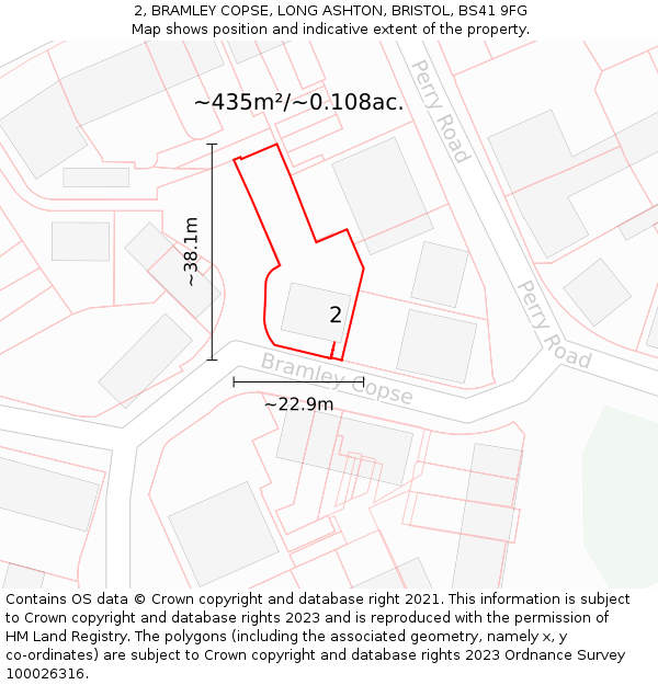 2, BRAMLEY COPSE, LONG ASHTON, BRISTOL, BS41 9FG: Plot and title map