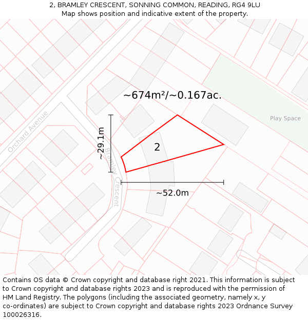 2, BRAMLEY CRESCENT, SONNING COMMON, READING, RG4 9LU: Plot and title map