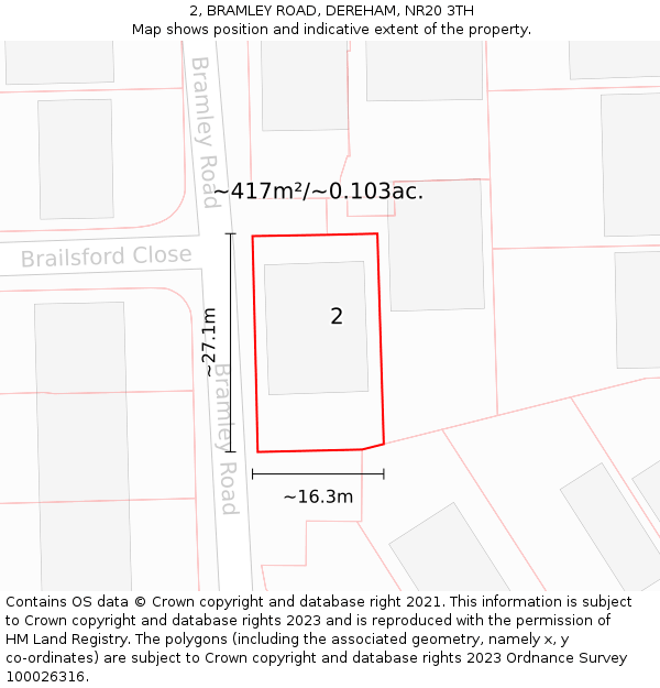2, BRAMLEY ROAD, DEREHAM, NR20 3TH: Plot and title map