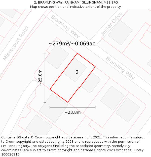 2, BRAMLING WAY, RAINHAM, GILLINGHAM, ME8 8FG: Plot and title map