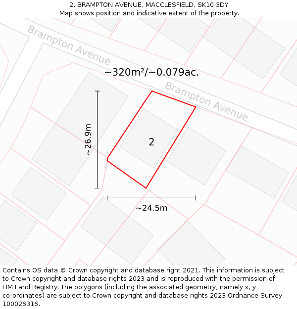 2, BRAMPTON AVENUE, MACCLESFIELD, SK10 3DY: Plot and title map