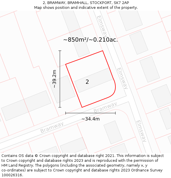 2, BRAMWAY, BRAMHALL, STOCKPORT, SK7 2AP: Plot and title map
