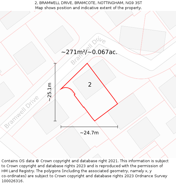 2, BRAMWELL DRIVE, BRAMCOTE, NOTTINGHAM, NG9 3ST: Plot and title map