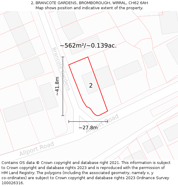 2, BRANCOTE GARDENS, BROMBOROUGH, WIRRAL, CH62 6AH: Plot and title map
