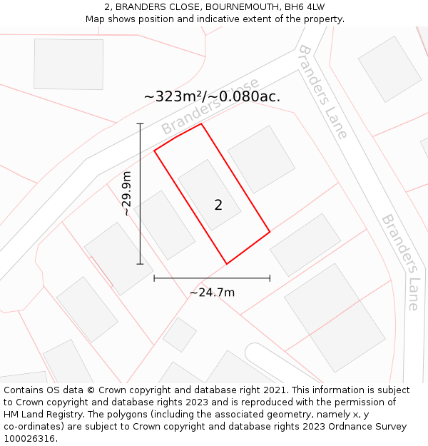 2, BRANDERS CLOSE, BOURNEMOUTH, BH6 4LW: Plot and title map