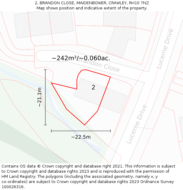 2, BRANDON CLOSE, MAIDENBOWER, CRAWLEY, RH10 7NZ: Plot and title map