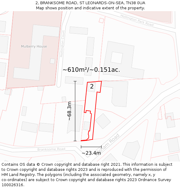 2, BRANKSOME ROAD, ST LEONARDS-ON-SEA, TN38 0UA: Plot and title map