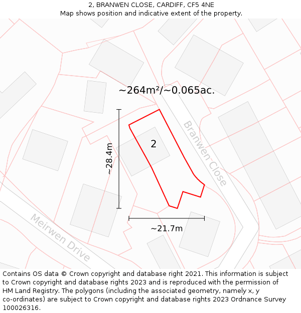 2, BRANWEN CLOSE, CARDIFF, CF5 4NE: Plot and title map
