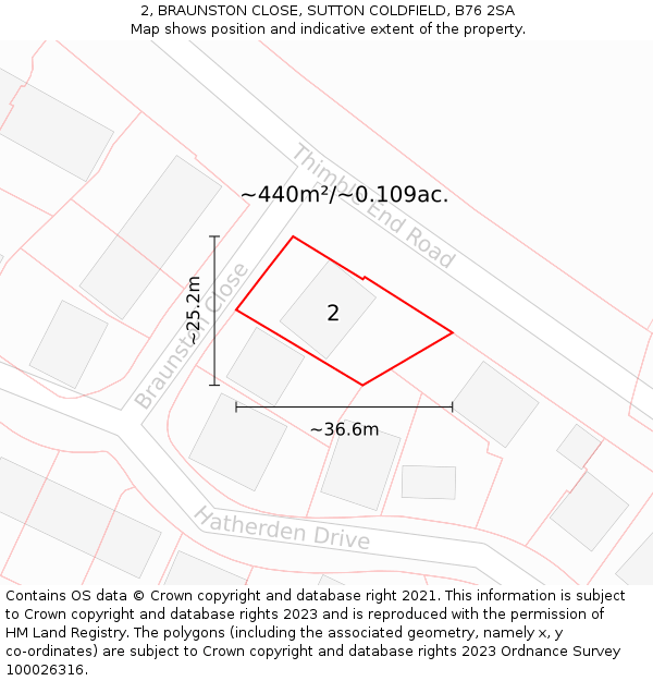 2, BRAUNSTON CLOSE, SUTTON COLDFIELD, B76 2SA: Plot and title map
