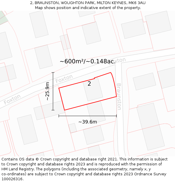 2, BRAUNSTON, WOUGHTON PARK, MILTON KEYNES, MK6 3AU: Plot and title map