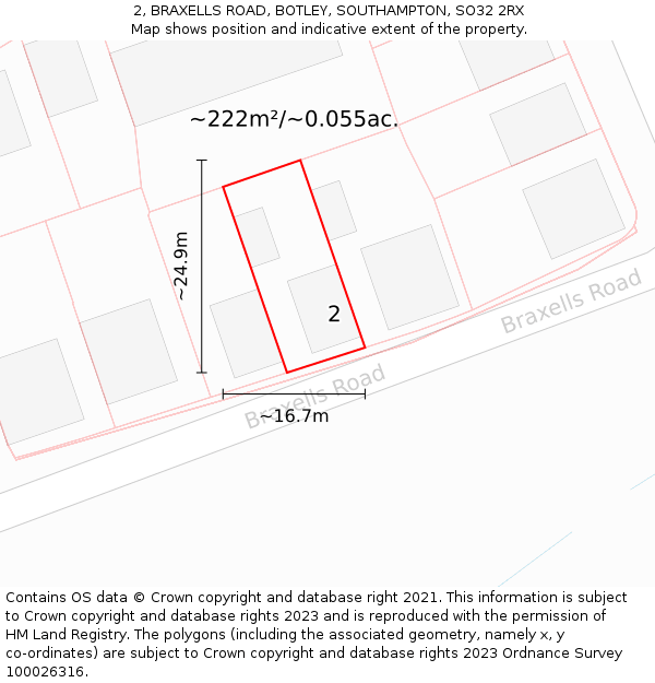 2, BRAXELLS ROAD, BOTLEY, SOUTHAMPTON, SO32 2RX: Plot and title map
