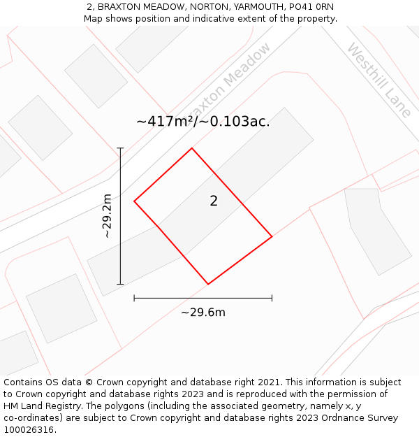 2, BRAXTON MEADOW, NORTON, YARMOUTH, PO41 0RN: Plot and title map
