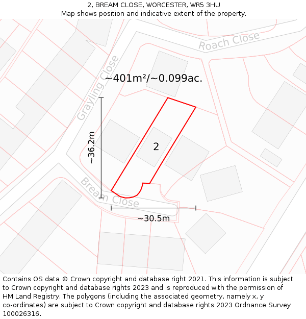 2, BREAM CLOSE, WORCESTER, WR5 3HU: Plot and title map