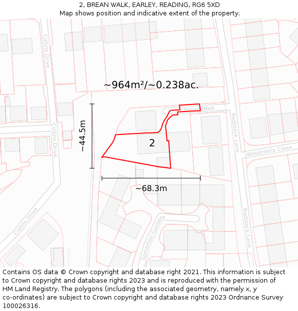 2, BREAN WALK, EARLEY, READING, RG6 5XD: Plot and title map