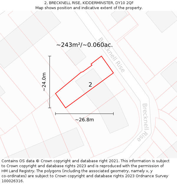 2, BRECKNELL RISE, KIDDERMINSTER, DY10 2QF: Plot and title map