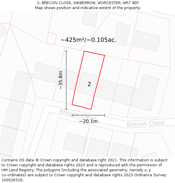 2, BRECON CLOSE, INKBERROW, WORCESTER, WR7 4EP: Plot and title map