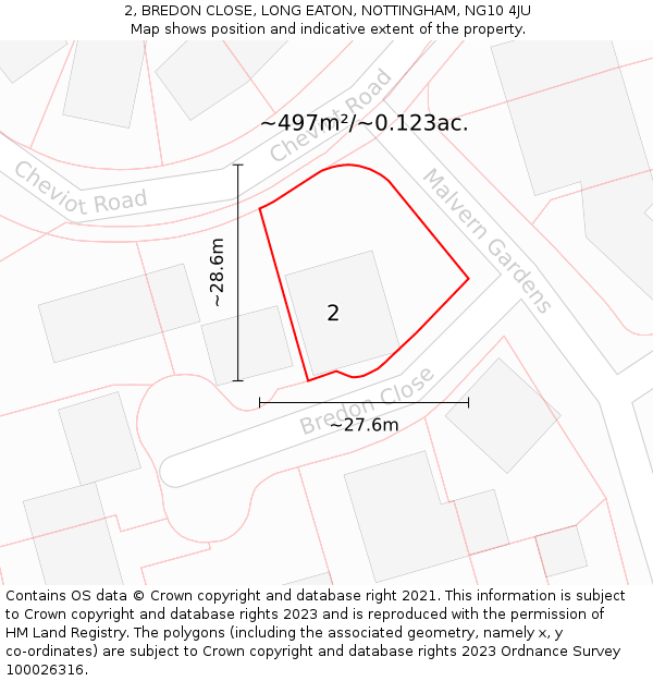 2, BREDON CLOSE, LONG EATON, NOTTINGHAM, NG10 4JU: Plot and title map