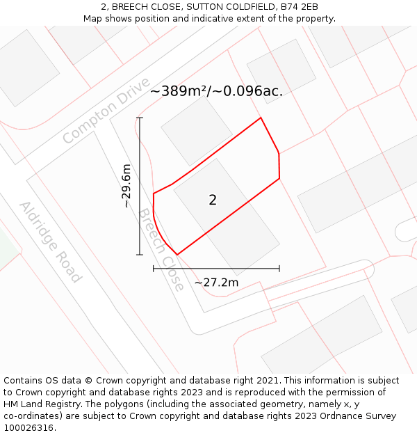 2, BREECH CLOSE, SUTTON COLDFIELD, B74 2EB: Plot and title map