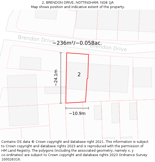 2, BRENDON DRIVE, NOTTINGHAM, NG8 1JA: Plot and title map