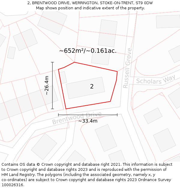 2, BRENTWOOD DRIVE, WERRINGTON, STOKE-ON-TRENT, ST9 0DW: Plot and title map