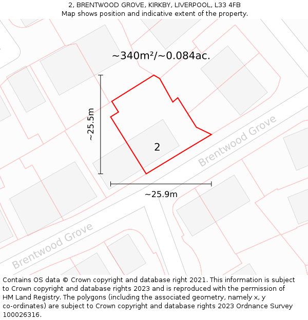 2, BRENTWOOD GROVE, KIRKBY, LIVERPOOL, L33 4FB: Plot and title map