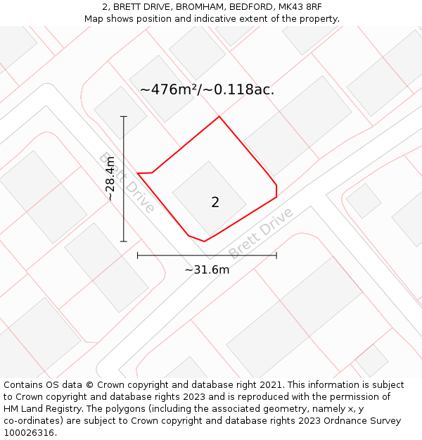 2, BRETT DRIVE, BROMHAM, BEDFORD, MK43 8RF: Plot and title map