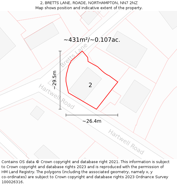 2, BRETTS LANE, ROADE, NORTHAMPTON, NN7 2NZ: Plot and title map