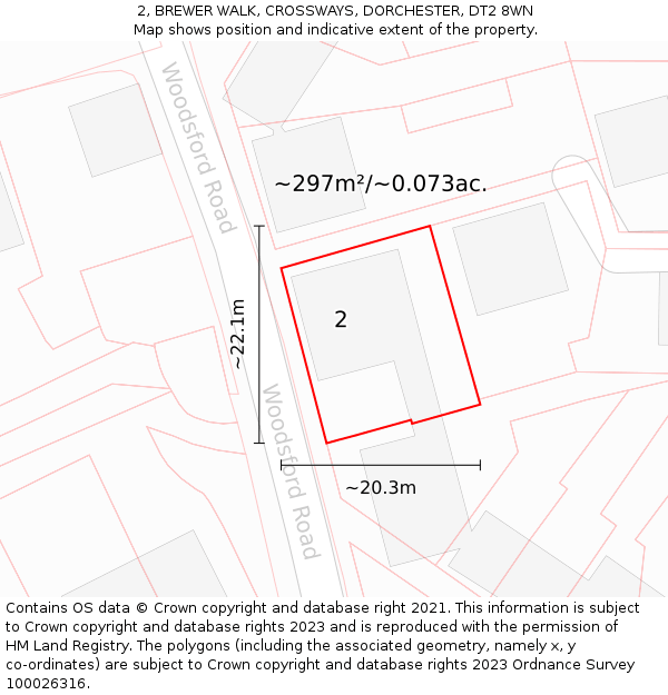 2, BREWER WALK, CROSSWAYS, DORCHESTER, DT2 8WN: Plot and title map