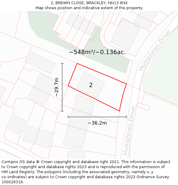 2, BREWIN CLOSE, BRACKLEY, NN13 6NX: Plot and title map