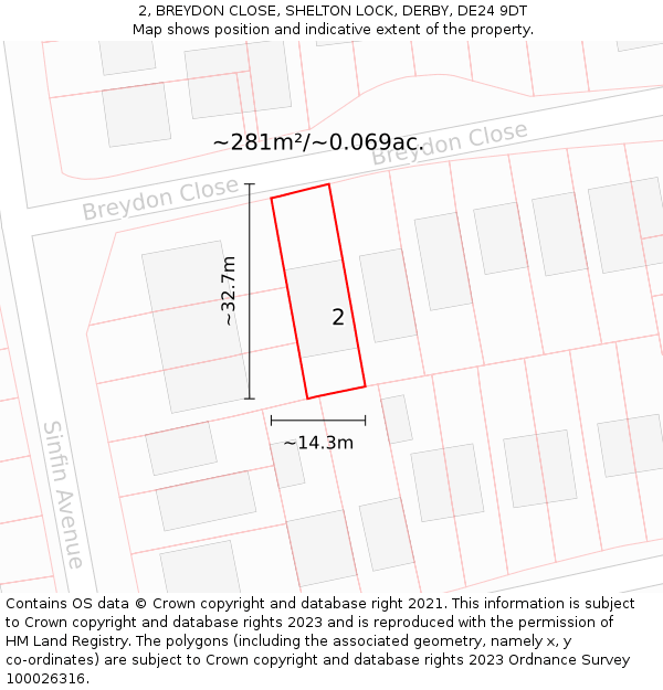 2, BREYDON CLOSE, SHELTON LOCK, DERBY, DE24 9DT: Plot and title map
