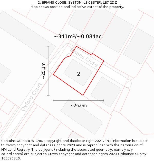 2, BRIANS CLOSE, SYSTON, LEICESTER, LE7 2DZ: Plot and title map