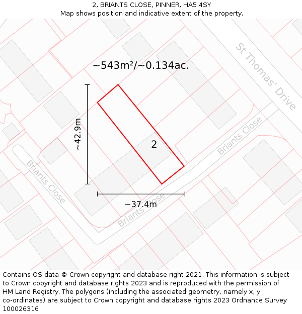 2, BRIANTS CLOSE, PINNER, HA5 4SY: Plot and title map