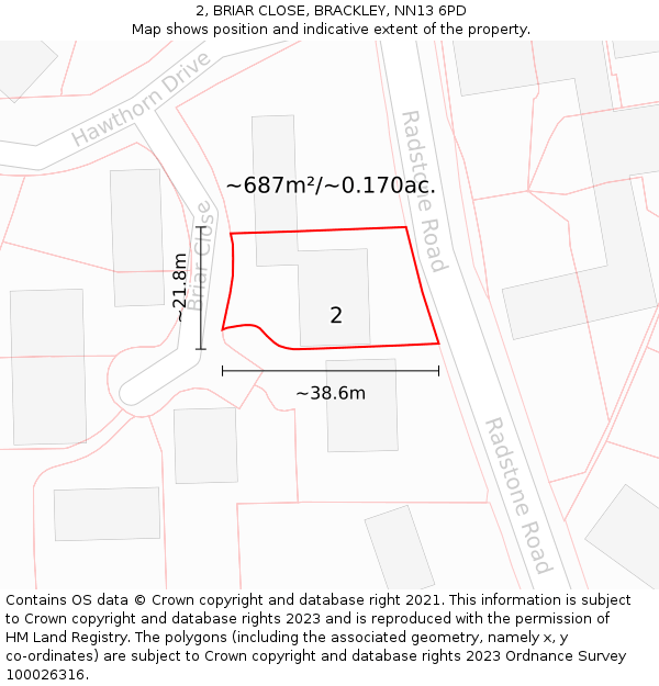2, BRIAR CLOSE, BRACKLEY, NN13 6PD: Plot and title map