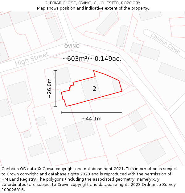 2, BRIAR CLOSE, OVING, CHICHESTER, PO20 2BY: Plot and title map